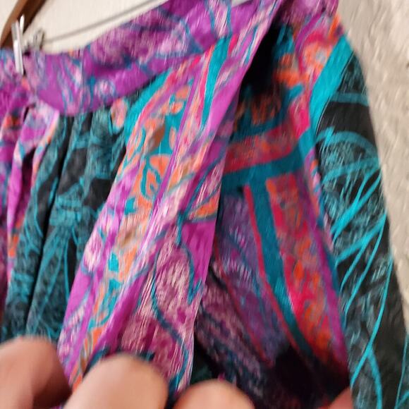 Vintage Skirt Women Sz Large Purple Midi 80s Silky Floral Cottage Festival Indie - Picture 5 of 11
